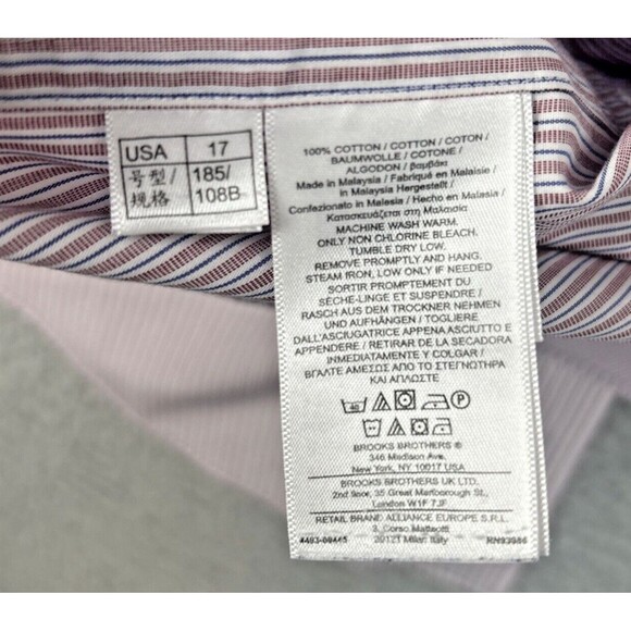 Brooks Brothers Button Down Shirt 17-2/3 Regular Long Sleeve Red Blue Stripe - Picture 6 of 7